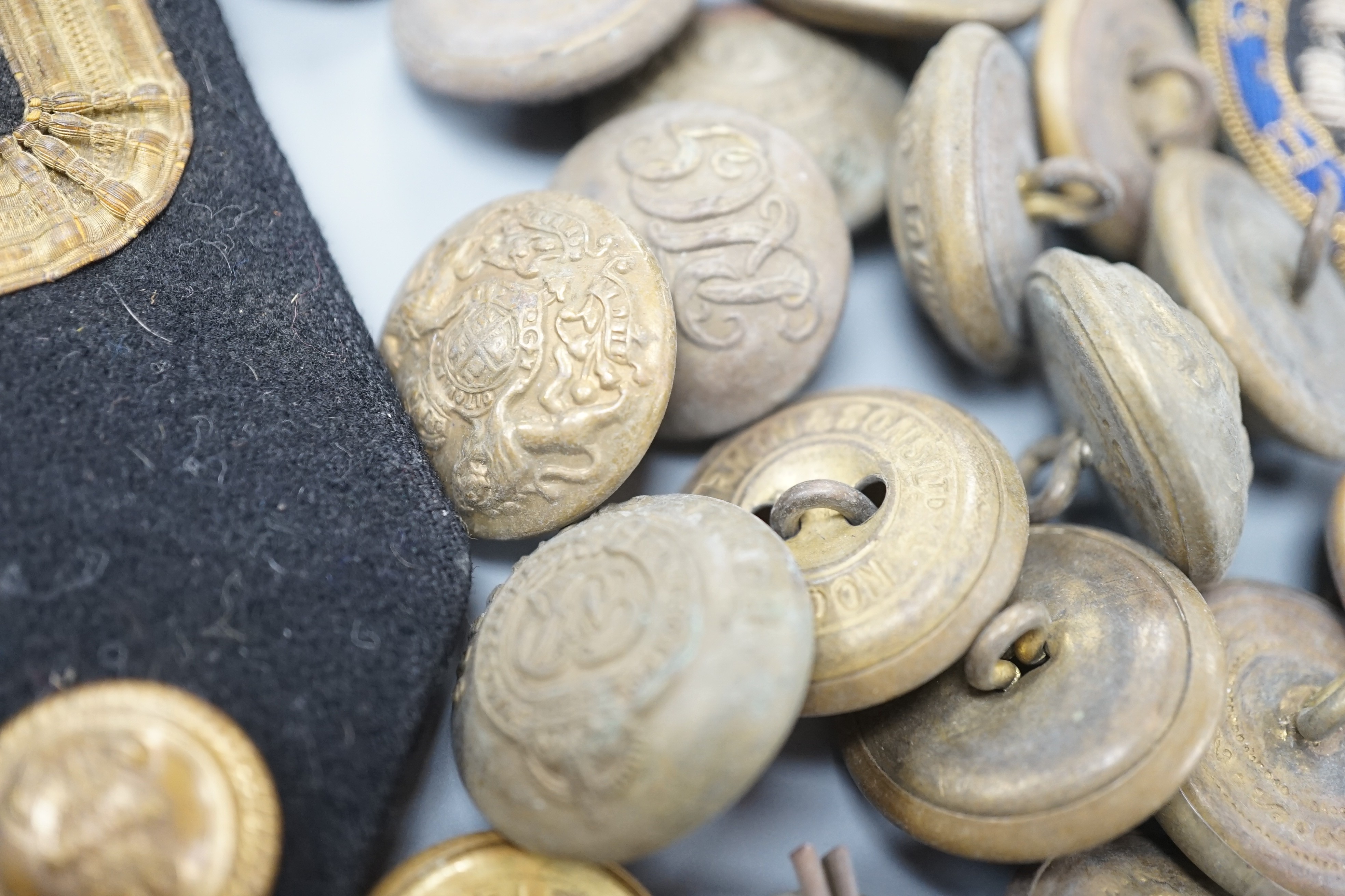 Military buttons and badges and miscellaneous medals